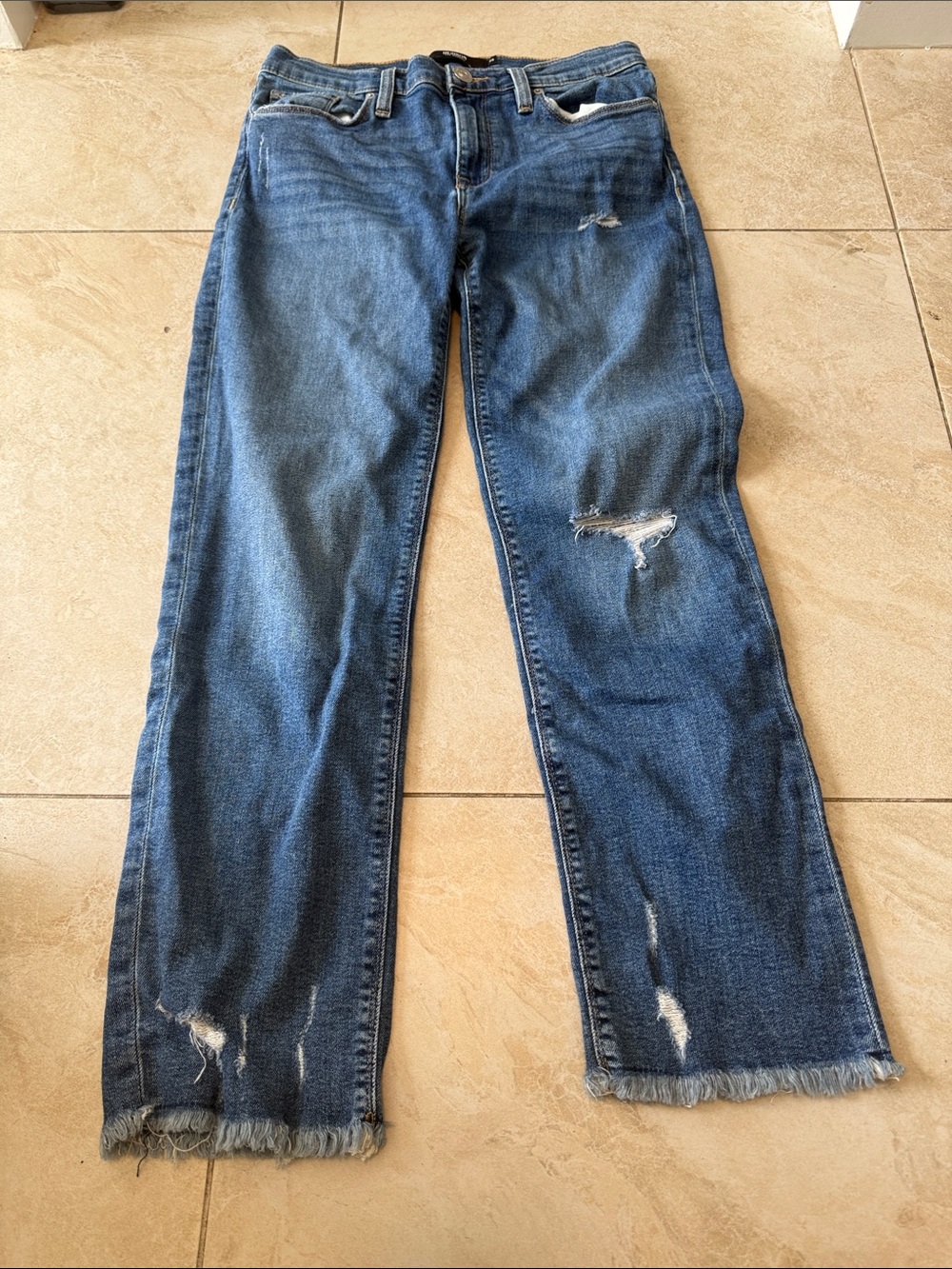 HUDSONWomen's Distressed Blue Jeans - Casual Straight Leg 28
